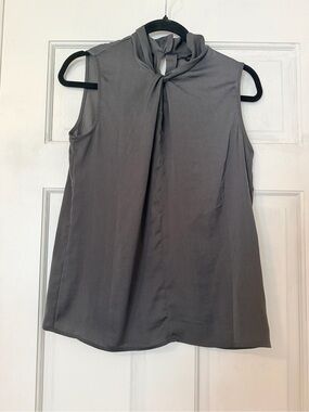 Banana Republic Sleeveless High-neck Satin Grey Blouse